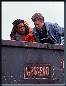 Marco and Jake climbing out of a bin after demorphing.