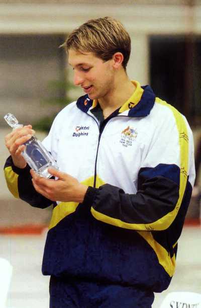 This is a pic of Ian with his favourite award, a bottle of Sydney International Aquatic Centre water taken from lane 5.